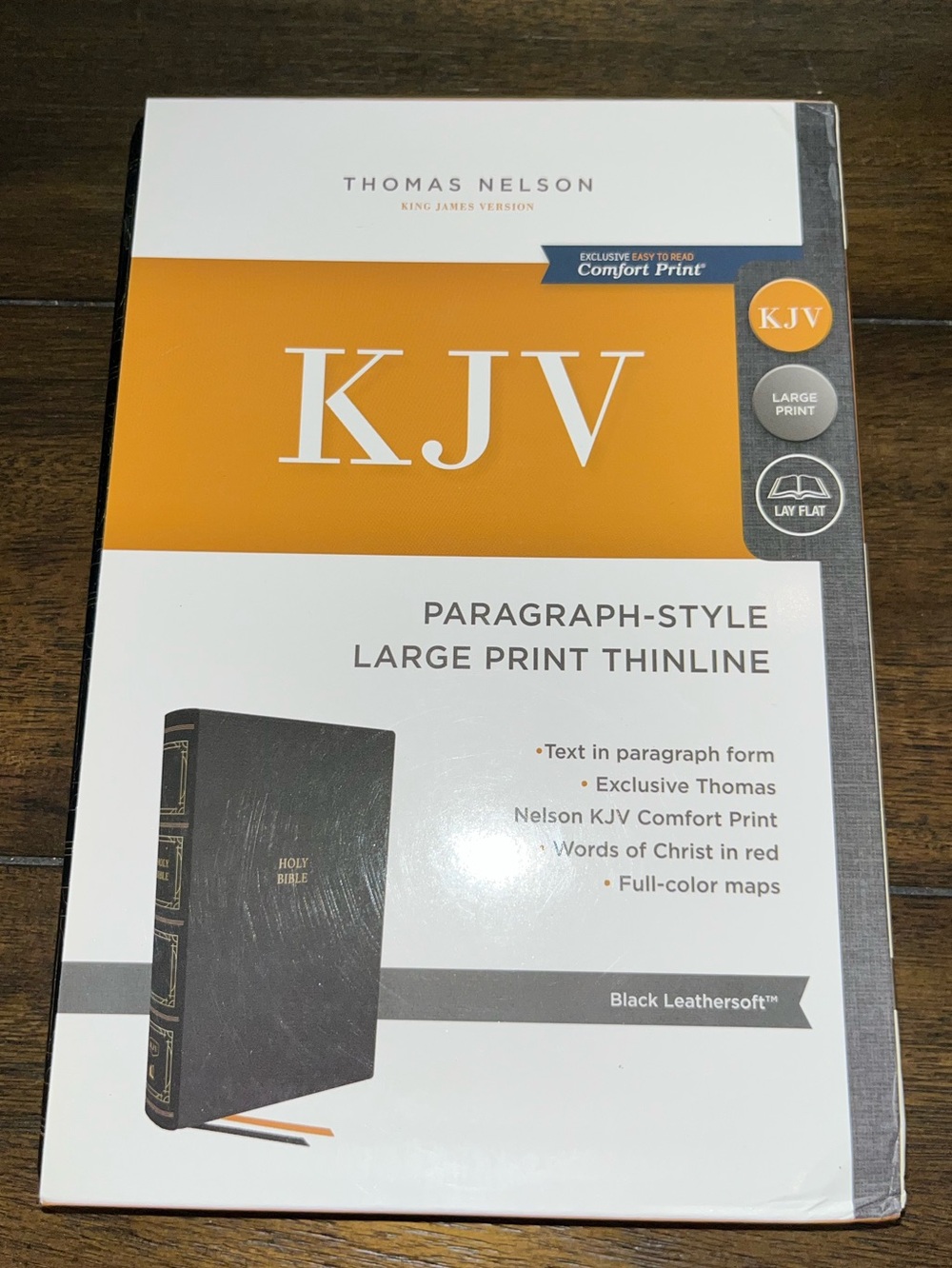 Bible: Thomas Nelson Large Print / Paragraph Style / Thin Line / BlK Leathersoft
